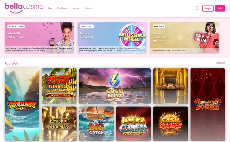 Bella casino Homepage Interface